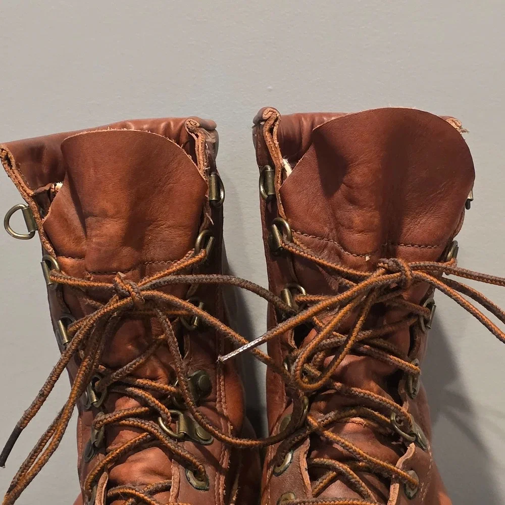 L.L. Bean Combat Ankle Work Boots‎ Mens 7M Brown Genuine Leather Lace Up
